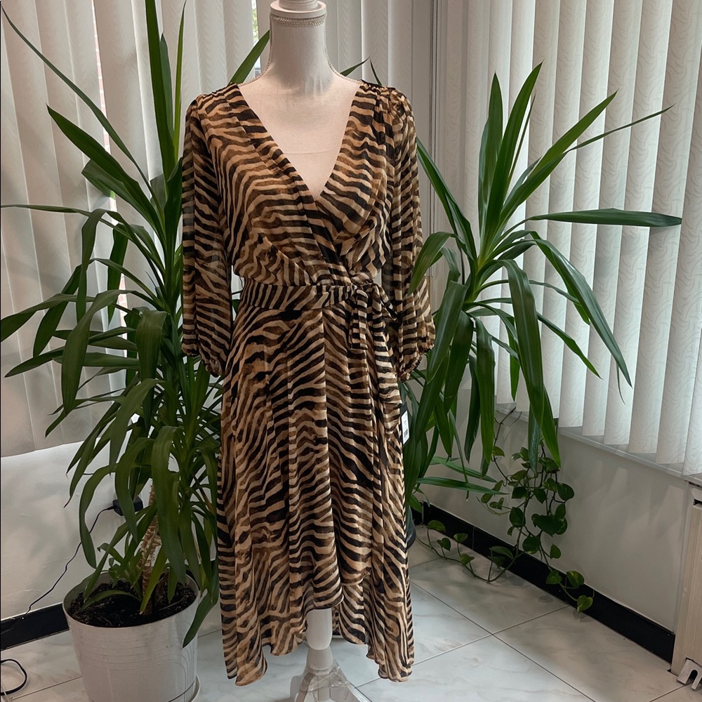 NWT DKNY Zebra Print HI-LOW Wrap Dress SIZE 10